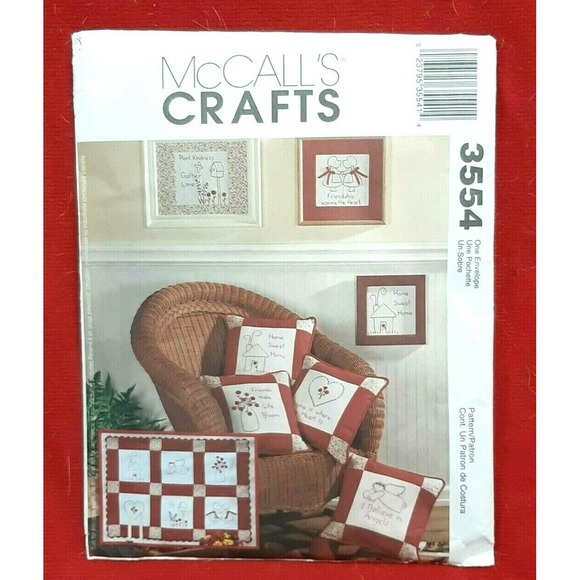 McCall's Other - Mccalls Pattern 3554 Redwork Crafts country home quilt pillow heart angel  Uncut